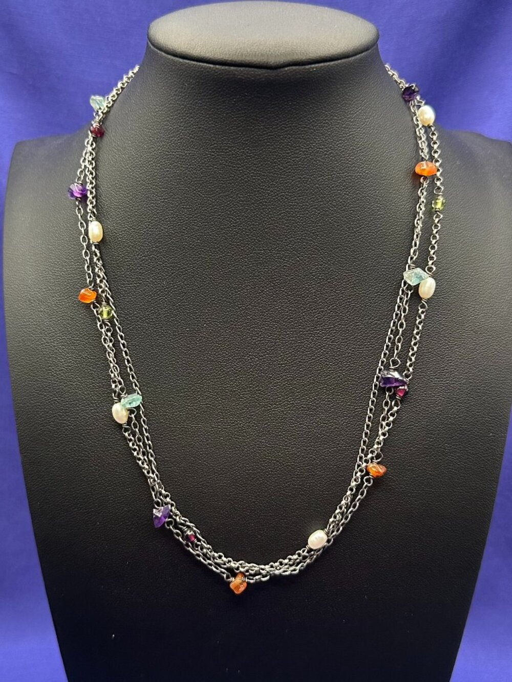 Retired Silpada 3-Strand Sterling Silver Gemstone & Pearl Necklace